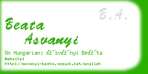 beata asvanyi business card